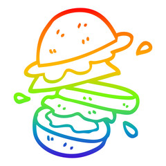 rainbow gradient line drawing cartoon burger