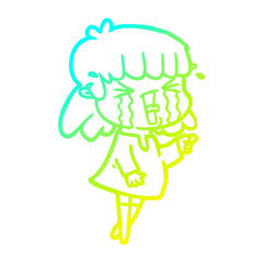 cold gradient line drawing cartoon woman in tears