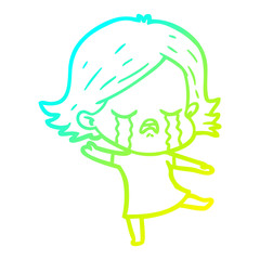 cold gradient line drawing cartoon girl crying