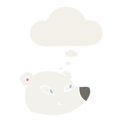 cartoon polar bear face and thought bubble in retro style