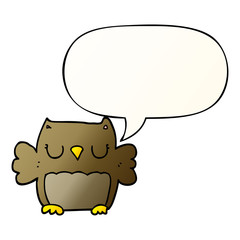 cute cartoon owl and speech bubble in smooth gradient style