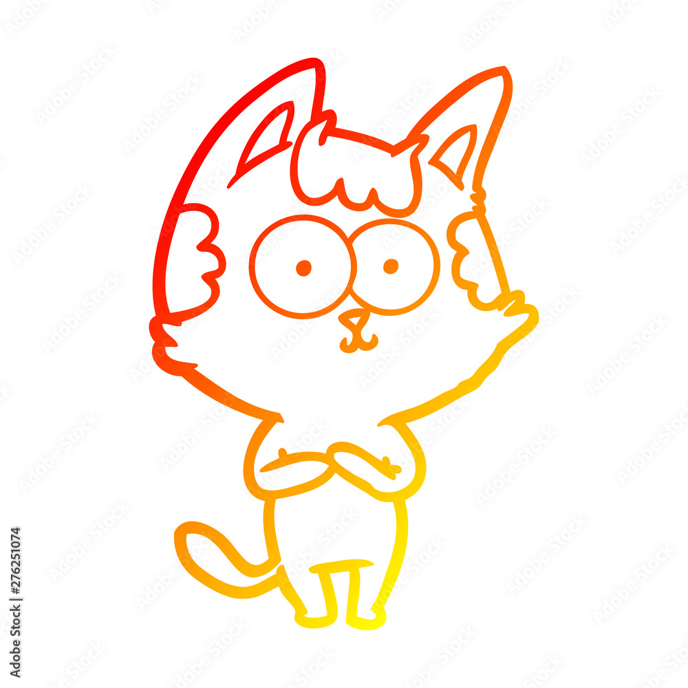 Wall mural warm gradient line drawing happy cartoon cat