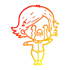 warm gradient line drawing cartoon woman crying