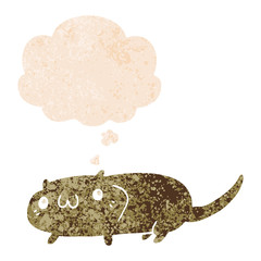 cartoon cat and thought bubble in retro textured style