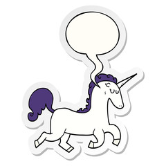 cartoon unicorn and speech bubble sticker