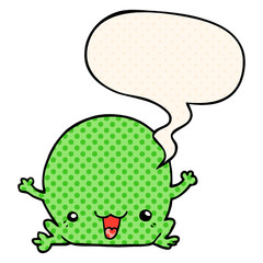 cartoon frog and speech bubble in comic book style