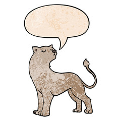 cartoon lioness and speech bubble in retro texture style