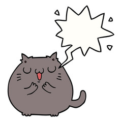 happy cartoon cat and speech bubble