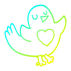 cold gradient line drawing cartoon bird with love heart