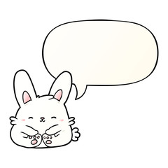 cute cartoon bunny rabbit and speech bubble in smooth gradient style