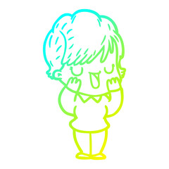 cold gradient line drawing cartoon woman talking