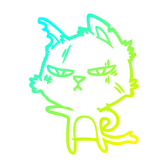 cold gradient line drawing tough cartoon cat pointing