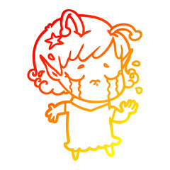 warm gradient line drawing cartoon crying alien girl
