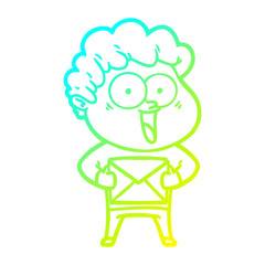 cold gradient line drawing cartoon happy man