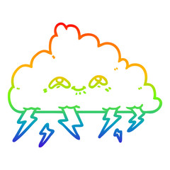 rainbow gradient line drawing cartoon thundercloud
