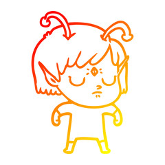 warm gradient line drawing cartoon alien girl