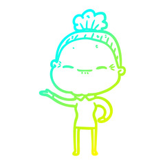 cold gradient line drawing cartoon peaceful old woman