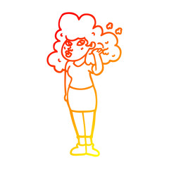warm gradient line drawing cartoon girl playing with hair