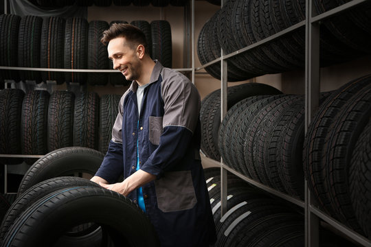 Male Seller In Car Tire Store