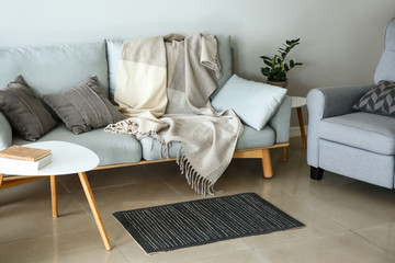 Modern interior of room with stylish sofa