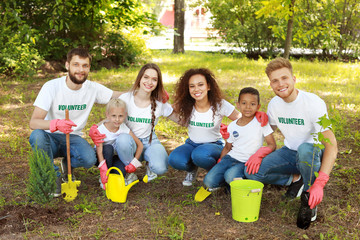 Volunteers during gardening in park