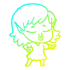 cold gradient line drawing pretty cartoon elf girl