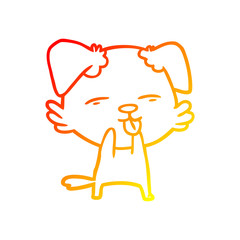 warm gradient line drawing cartoon dog sticking out tongue