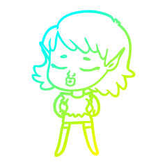 cold gradient line drawing pretty cartoon elf girl