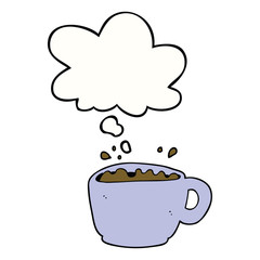 cartoon coffee cup and thought bubble