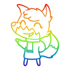 rainbow gradient line drawing happy cartoon fox