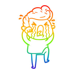 rainbow gradient line drawing cartoon crying man