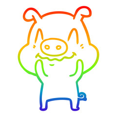 rainbow gradient line drawing nervous cartoon pig