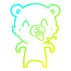 Fototapeta premium cold gradient line drawing rude cartoon polar bear sticking out tongue
