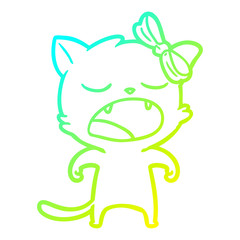 cold gradient line drawing cartoon yawning cat