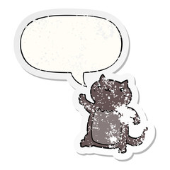 cartoon cat and speech bubble distressed sticker