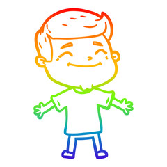 rainbow gradient line drawing happy cartoon man with open arms