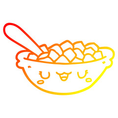 warm gradient line drawing cute cartoon bowl of cereal