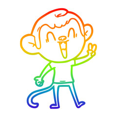 Fototapeta na wymiar rainbow gradient line drawing cartoon laughing monkey