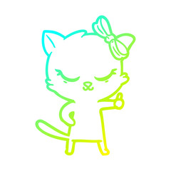 cold gradient line drawing cute cartoon cat with bow