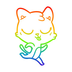 rainbow gradient line drawing cartoon cat running