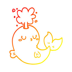 warm gradient line drawing cartoon whale spouting water