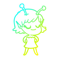 cold gradient line drawing smiling alien girl cartoon