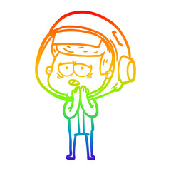 rainbow gradient line drawing cartoon tired astronaut