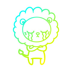 cold gradient line drawing crying cartoon lion