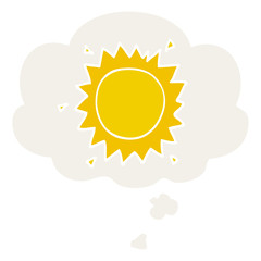 cartoon sun and thought bubble in retro style