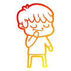 warm gradient line drawing cartoon happy boy