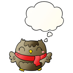 cute cartoon owl and thought bubble in smooth gradient style