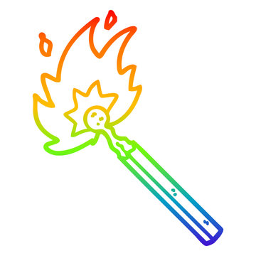 rainbow gradient line drawing cartoon burning match