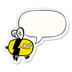 cartoon bee and speech bubble sticker