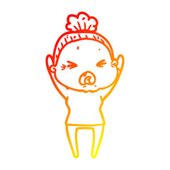 warm gradient line drawing cartoon angry old woman
